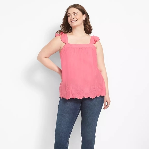 NWOT Lane Bryant Classic Square-Neck Embroidered Tank in Pink 🩷 Size 18W - Picture 3 of 8